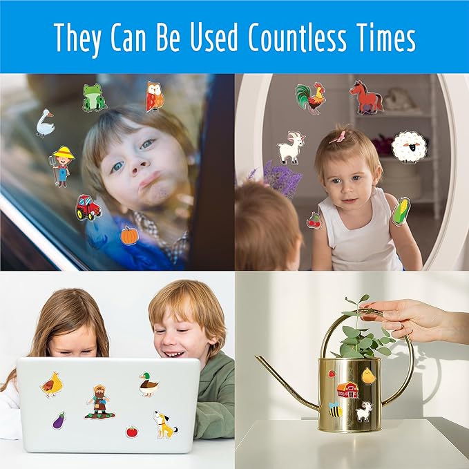 38PCS Farm Animal Jelly Stickers, Thick Window Door Clings Removable Reusable Gel Clings Decals for Kids Toddlers Adults Home Classroom Nursery Animal Party Supplies Decorations (Not Edible)