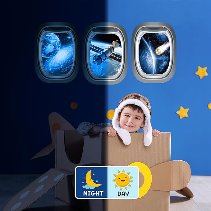 Glow in The Dark 3D Space Wall Decals, Set of 3 Galaxy Window Stickers for Wall, Space Themed Room Decor for Kids Boys (Blue)