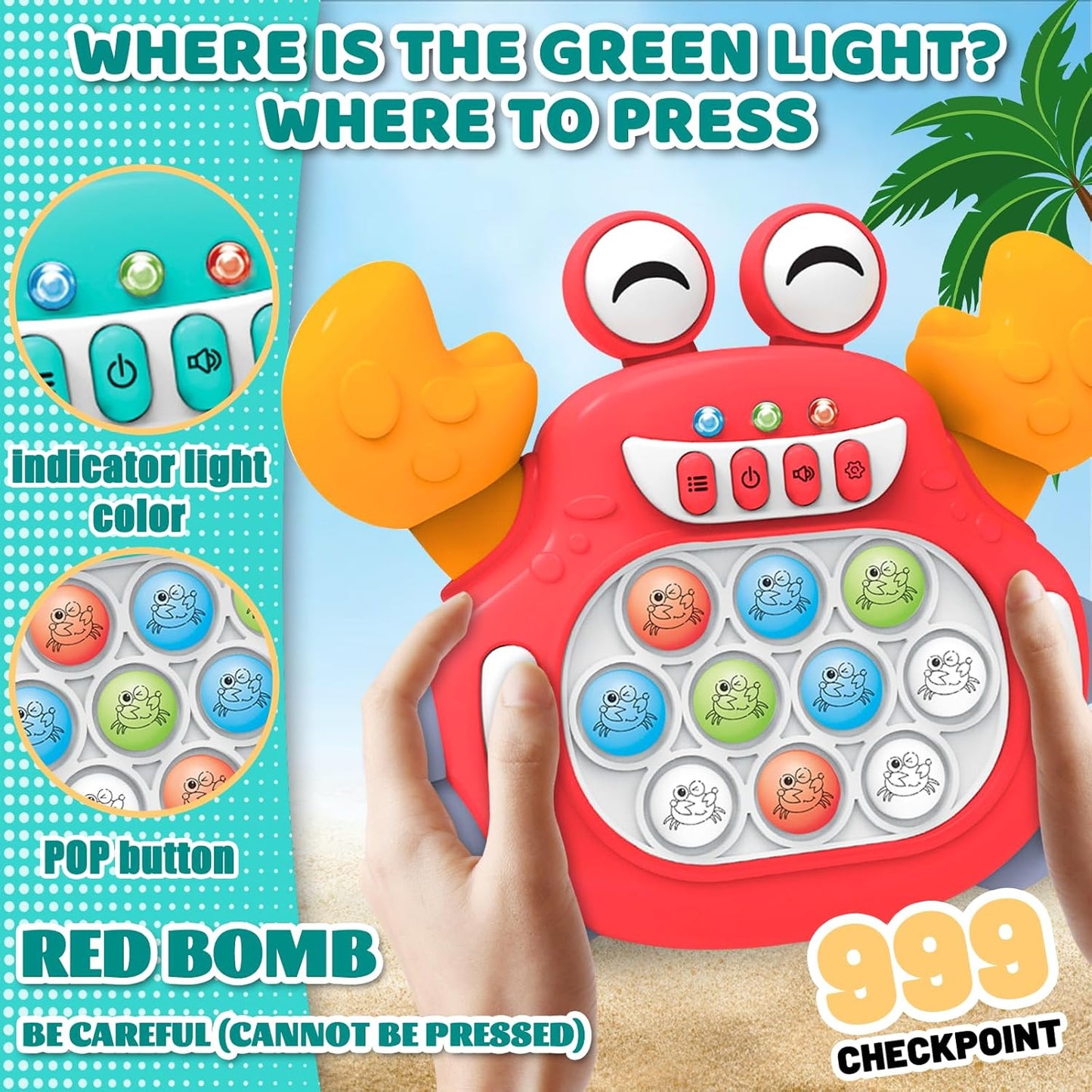 Fast Push Game, Pop Bubble Fidget Toy Quick Push Light Up Popping Game Toys for Ages 4-12, Birthday Gifts for Boys & Girls & Teens