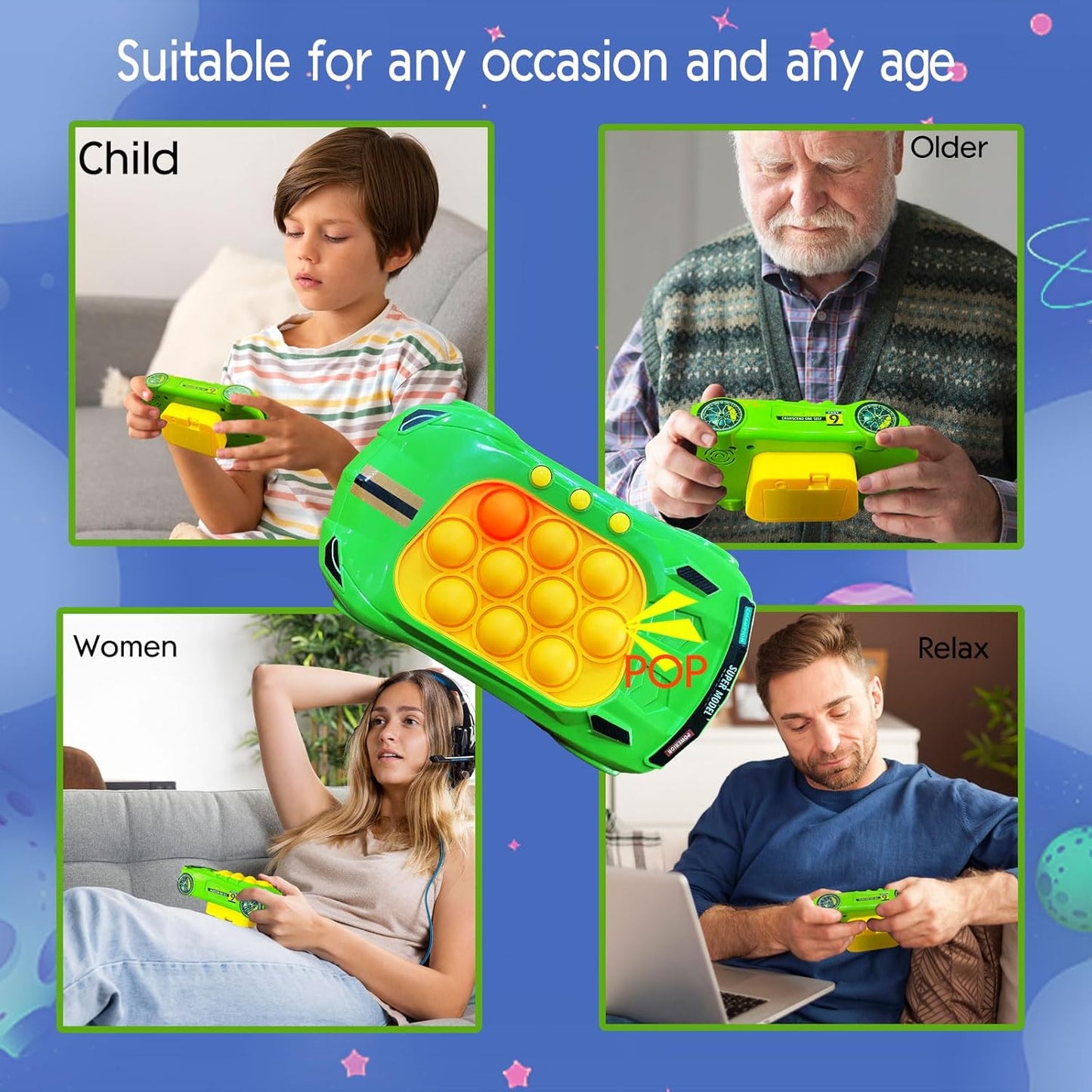 Quick Push Game Toys for Kids, Pop Fidget Toys Handheld Game for Children, Pop Fidget Sensory Toys, Push Bubble Light up Puzzle Game for Autistic Children,Gifts for Boy and Girl 3-12 (Green)