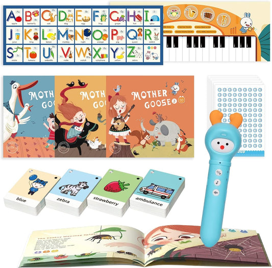 alilo Talking Pen Books Sets for Toddlers 2-6, Kids Learning Electronic Toys, Early Educational Gifts for Boys Girls, with 3 Interactive Audio Sound Books, 100 Talking Flash Cards, Alphabet