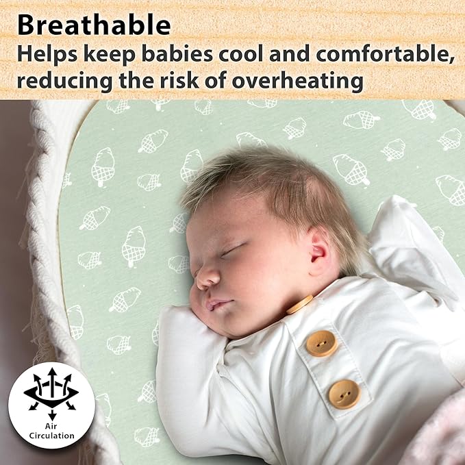 3-Pack Organic Jersey Cotton Bassinet Fitted Sheets – Fits 32 x 16 x 4 Inch Pads – Compatible with Halo, Snoo, Graco, Dream On Me, Delta – for Oval, Hourglass, and Rectangular Bassinet Mattresses