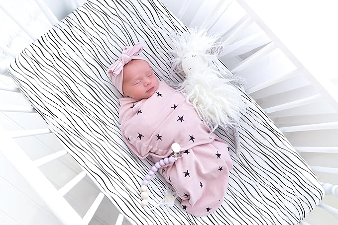 Crib Sheet Set | Toddler Sheet Set 2 Pack 100% Jersey Cotton Black and White Abstract Stripes and Dots