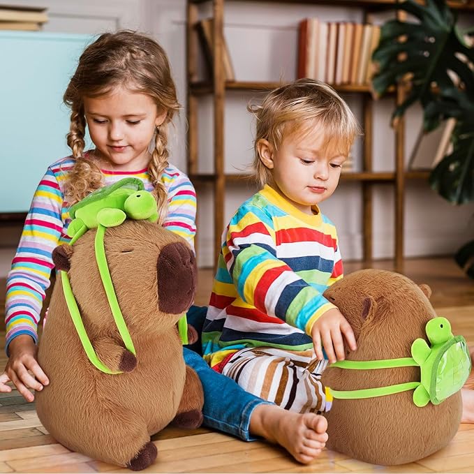Achwishap Capybara Plush With Turtle Backpack - Cute Stuffed Animal Toy, Soft and Kawaii Plushies Gift for Kids and Adults (10")