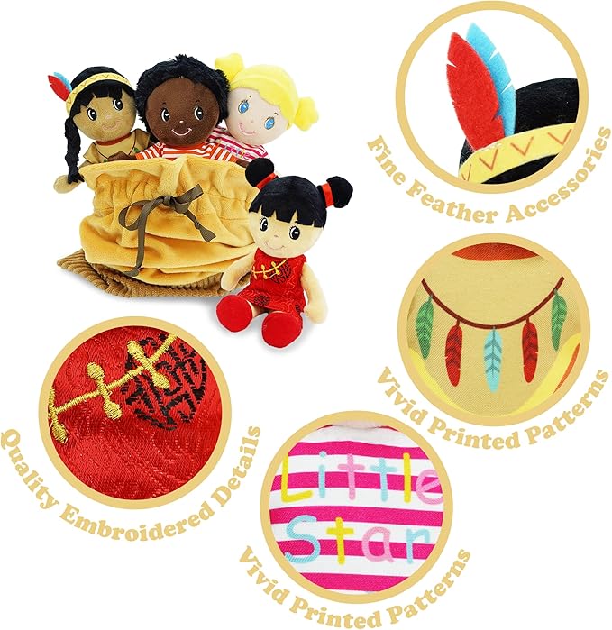 June Garden Soft Baby Doll Set - Multicultural Diversity 8.5" Plush Baby Dolls with Storage Bag - Gift for Infants and Toddlers