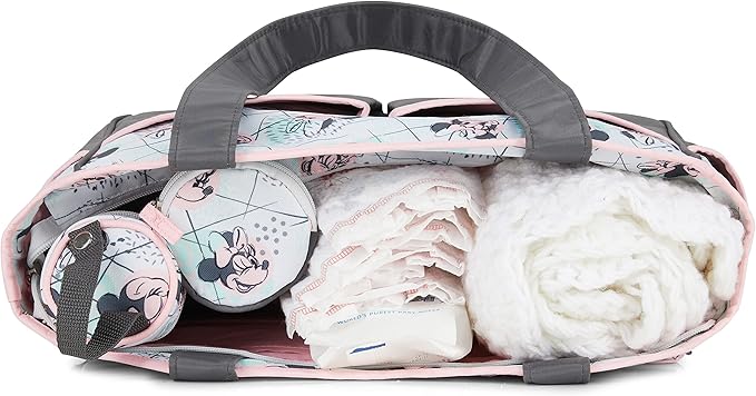 Disney Cudlie Diaper Tote Bag for Moms | Large Spacious Travel Diaper Tote for Baby Boy and Girl | 17-Inches Wide Multi-Functional Baby Bag with Cute Patterns