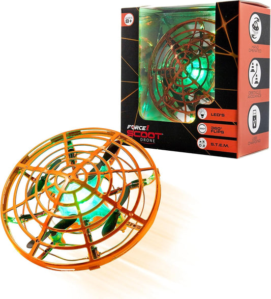 Force1 Scoot Skeet Mini Drone Electronic Shooting Game for Kids (Drone Only)- Hand Drones for Kids Compatible with Scoot Skeet LED Blaster, Electronic Target Game Indoor Flying Ball Drone Toy (Orange)