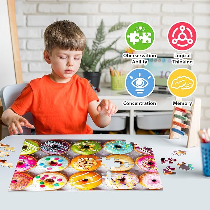 100 Pieces Puzzles for Kids Ages 4-8 6-8 8-10 Year Old - Donuts Jigsaw Puzzle for Kids Ages 5-8 Teens Toddler Learning Educational Puzzles for 4 5 6 7 8 9 Years Old Boys Girls Toys Gifts