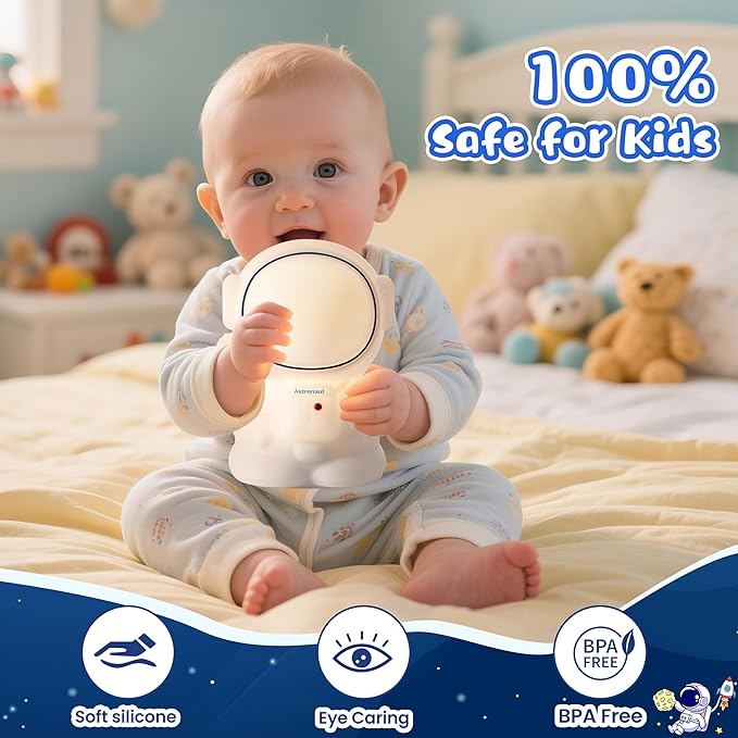 Night Light for Kids, Rechargeable Dimmable Silicone LED Nightlight with 7 Colors, Baby Nursery Night Lamp, Touch Squishy Lamp, Cute Gifts for Girls, Boys, Toddler Room Decor, Astronaut