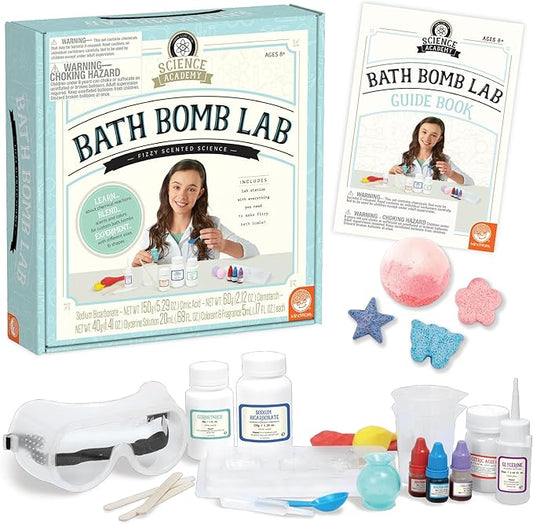 MindWare Science Academy Bath Bomb lab - A 20pc DIY Experiment kit for Boys & Girls - Make 4+ Bath Bomb Experiments - Great Gift for Children & Teenagers