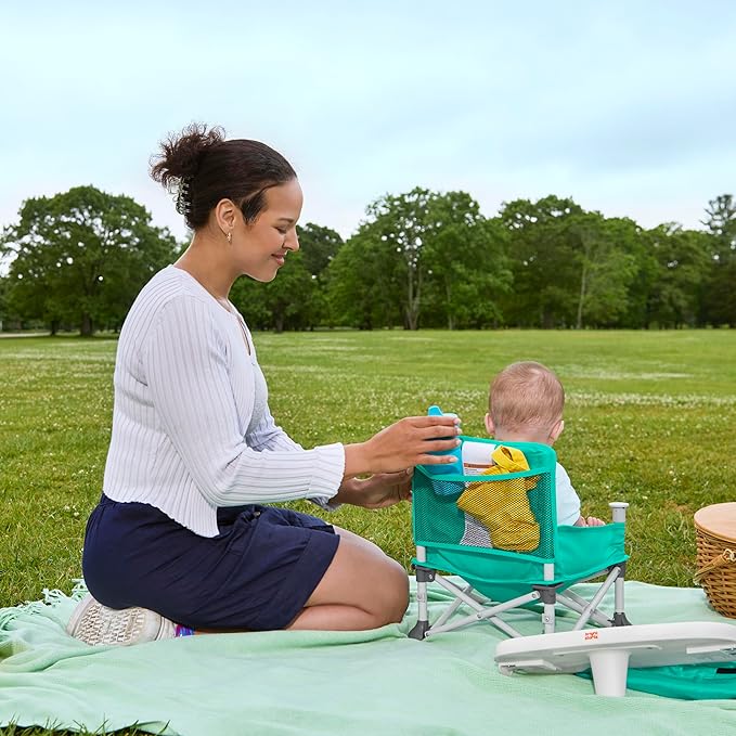 Bright Starts Pop 'N Sit Portable Booster, Indoor/Outdoor Use, Floor Seat with Feeding Tray, Teal, 6 Mos - 3 Yrs