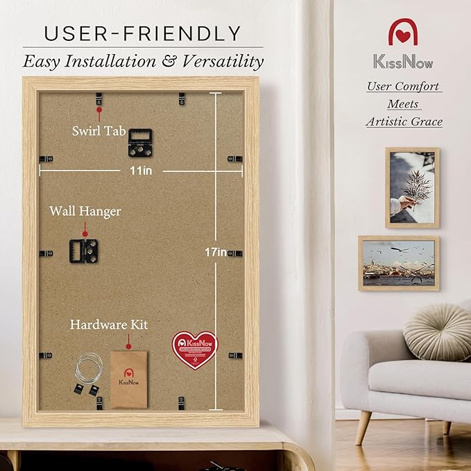 11x17 Picture Frame 2 Pack, Natural Oak Wood, Wall Gallery Poster Frame