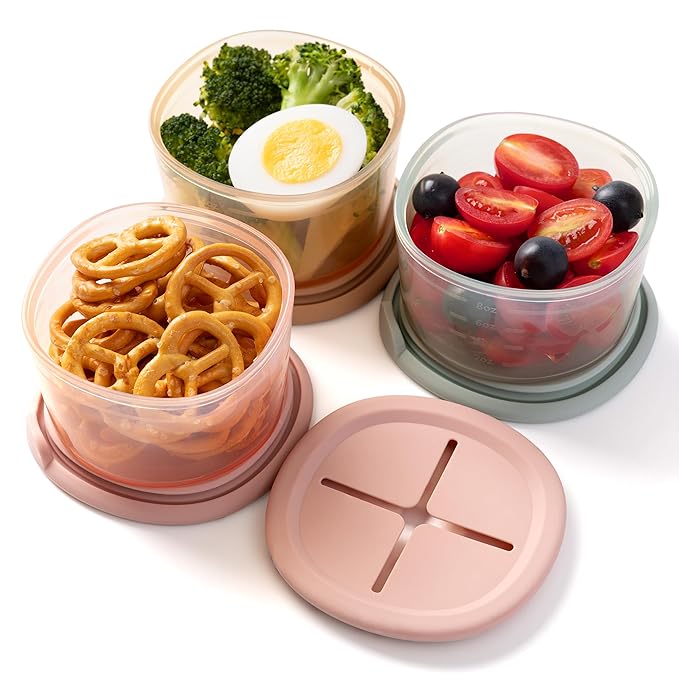 Moonkie Silicone Snack Containers for Kids | 8 oz Baby Food Storage Containers with Airtight Lids and A Snack Lid | Baby Food Jars | BPA Free | Freezer & Dishwasher Safe | 3 Pack