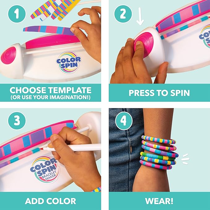 Loopdedoo Colorspin Electric Friendship Bracelet Maker Kit - Make Bracelets in Minutes for Birthdays and Friendship Gifts - Make 15 Bracelets, Design, Markers Included, Ages 6+