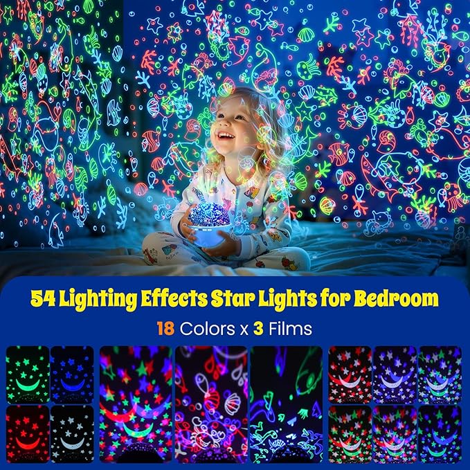 Night Light Projector, Night Light for Kids, Star Projector, 54 Light Color 360 Degree Rotation Kids Night light, Rechargeable Lamp for Bedroom, Light Projector Birthday Christmas Gifts for Boys Girls