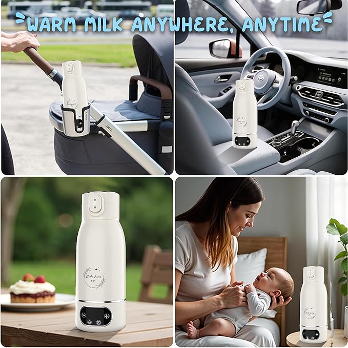Portable Baby Bottle Warmer for Travel - 17 oz Big Capacity - Milk & Water Warmer, Ideal for Breastmilk and Baby Bottles - Accurate Temperature Control - Touch Screen Display - On-The-Go Convenience