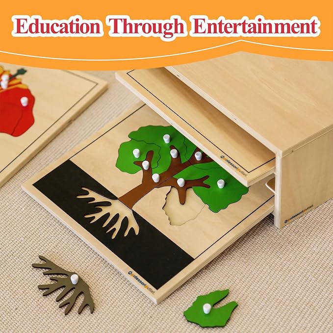 MONTESSORI OUTLET Nature Materials Tree Puzzle Early Preschool Learning Toys for 3-12 Year Old Kids and Toddler