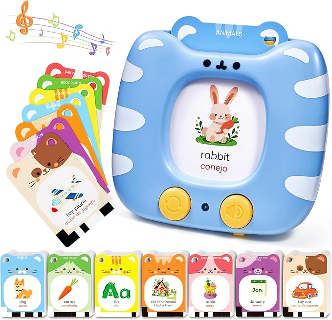 JoyCat Spanish & English Bilingual Talking Flash Cards for Toddlers 1-5, 454 Words with Durable Thick Cards, Easy to Slide in and Out, Speech Therapy Toys, Birthday Gifts for Boys Girls