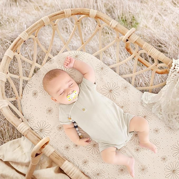 lulumoon Muslin Bassinet Sheets Baby: Cotton Bassinet Sheets Fitted for Boys and Girls - Bassinet Mattress Sheets for Oval Rectangle or Hourglass