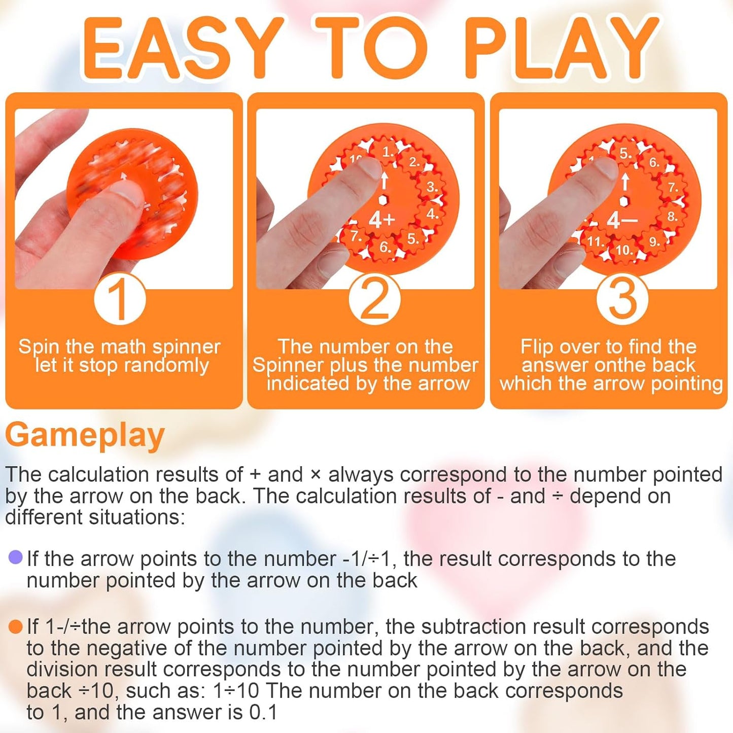 Math Fidget Spinner, 18 PCS Math Facts Fidget Spinners, Math Fidget Toy Multiplication Math Fidget Spinners, Math Spinners Contains 4 Calculation Methods for Math Learning Education for Kids Students