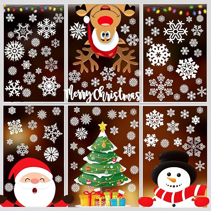 Joy Bang Christmas Window Clings, Christmas Window Stickers Decorations Xmas Snowflake Window Clings Decals Decor Xmas Decorations Indoor