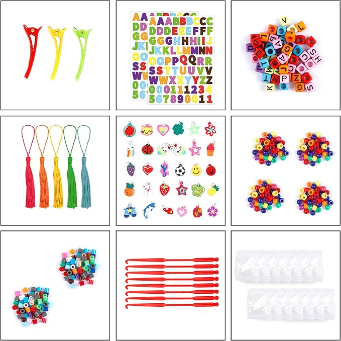 INSCRAFT 18975+ Loom Rubber Bands Kit in 37 Colors, 600 S-Clips, 252 Beads, 10 Backpack Hooks, 8 Crochet Hooks, 5 tassels and Letter Stickers, Bracelet Making Kit for Kids