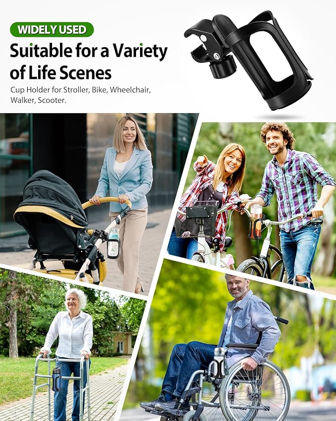 2 Pack Stroller Drink Holders, Universal Cup and Bottle Holder for Trolleys, Walkers and Bikes
