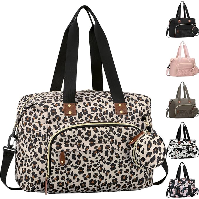 Diaper Bag Tote, Baby Bag Travel Diaper Tote Bag with Pacifier Case, Cute Maternity Hospital Baby Stylish Diaper Tote for Mom Dad Medium Size, Leopard Print