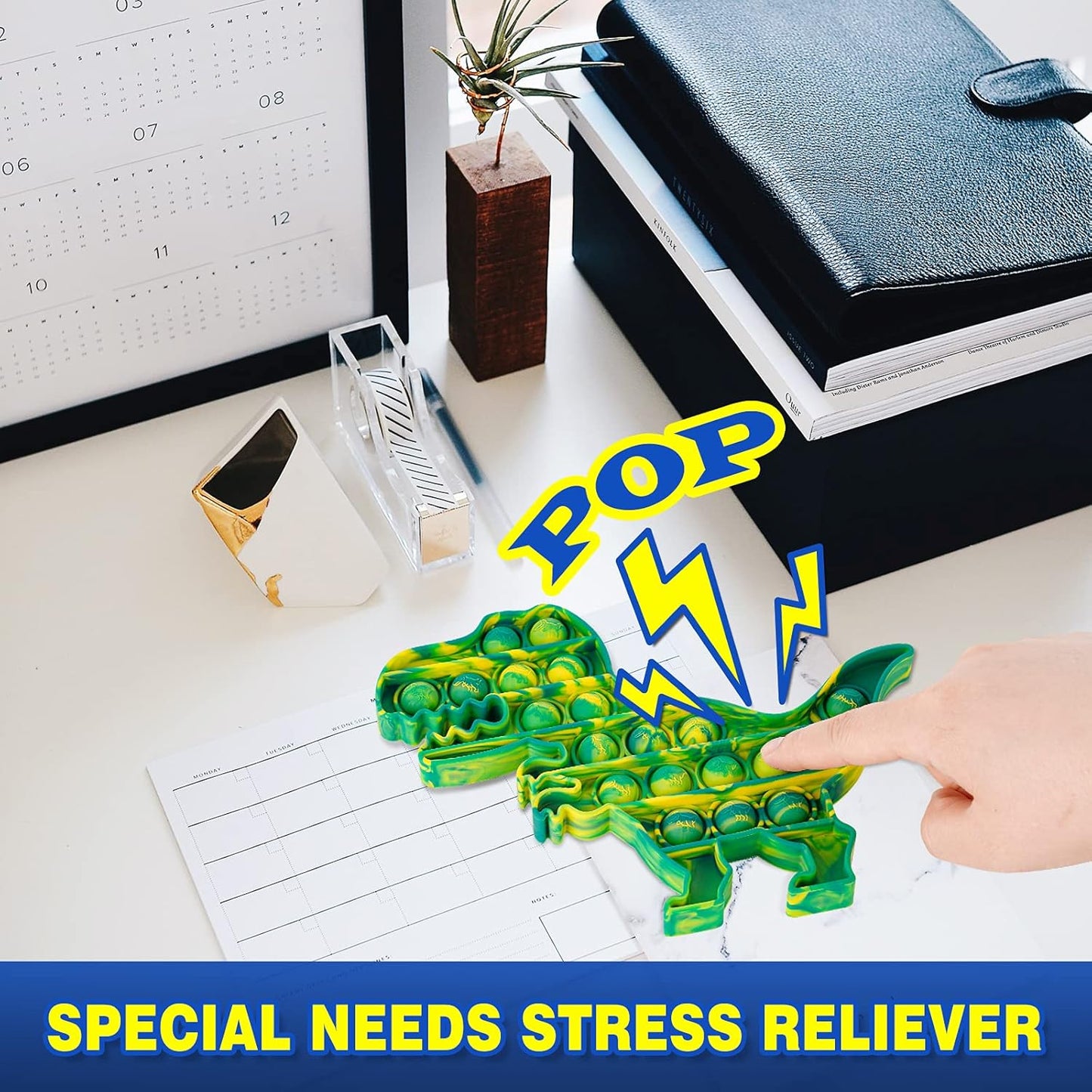 NiHealth Fidget Pack 2PCS Push Pop Bubble Fidget Sensory Fidget Toys for Stress Relief Bubble Popper Fidget Toy, Silicone Squeeze Toy for Kids Adults (Camo Colors T-Rex Dinosaur + Fighter Jet)