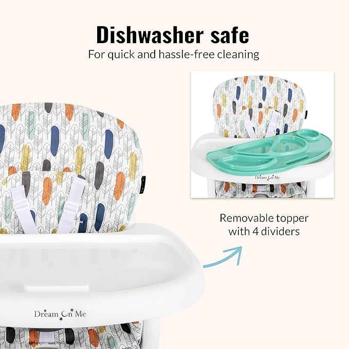 Dream On Me Curio Sit N Seek 3 in 1 Convertible Baby High Chair in Grey, Removable and Adjustable Tray, Portable High Chair, Adjustable Legs, Detachable Footrest, PU Fabric & 5 Point Safety Harness