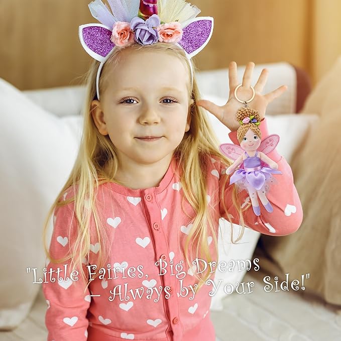 June Garden 7" Enchanted Garden Fairy Doll Lila - Plush Soft Keychain - Bag Charm Gift for Girls - Purple