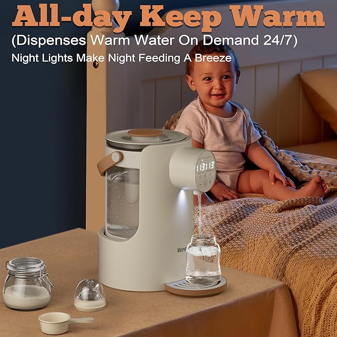 Instant Water Warmer, 2L Baby Formula Dispenser, 5 Temperature Control & 7x24H Keep Warm, Baby Bottle Warmer with Night Light, Hot Water Dispenser for All Bottles, Detachable Glass Tank