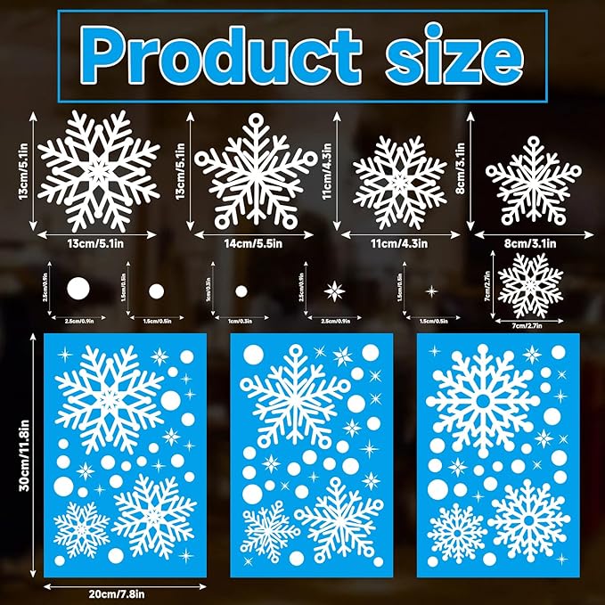 Christmas Window Static Cling Sticker, Snowflake Stickers Christmas Decorations, Waterproof Double-Sided Printed Xmas Window Clings Decals, Winter Stickers for Windows/Mirror/Fridge 3sheets