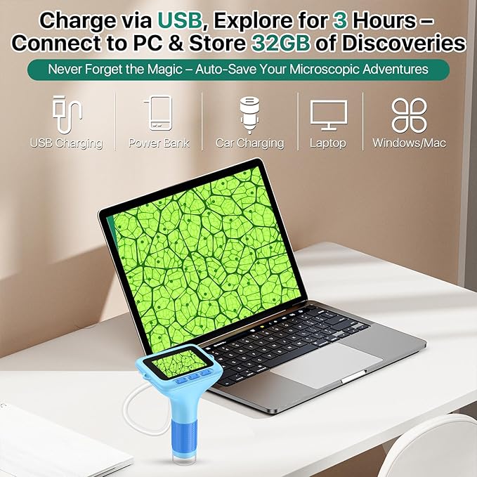 Digital Handheld Microscope for Kids: 3.0" Large HD Screen 1000X Portable Mini Microscopes with Camera Video Recording Slides Kit Science Educational Boys Girls Toy Gifts