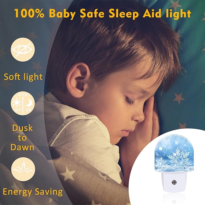 Snowflakes On Snow Night Light for Kids,Christmas Winter Snowflakes Night Light Plug in with Dusk to Dawn Sensor,0.5w Energy Saving Nightlight for Hallway Stairway Kitchen Bedroom