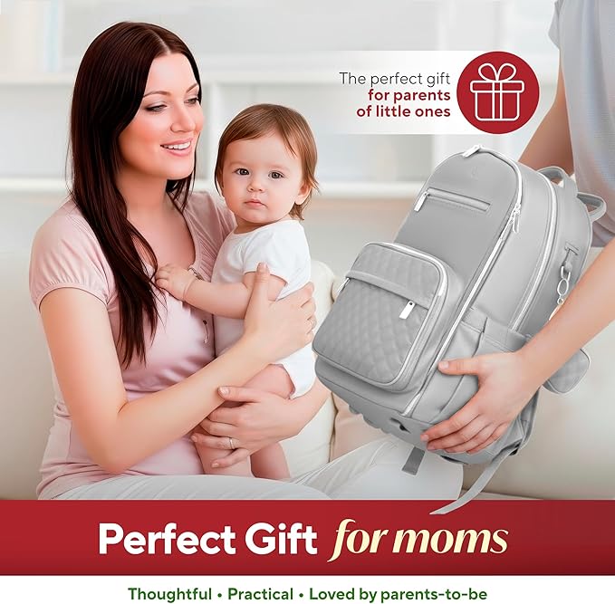 Award-Winning Premium Leather Diaper Bag Backpack – Stylish, Durable, Waterproof Vegan Leather with PEVA Changing Pad & Baby Headrest, Travel-Friendly, Organized for Busy Parents