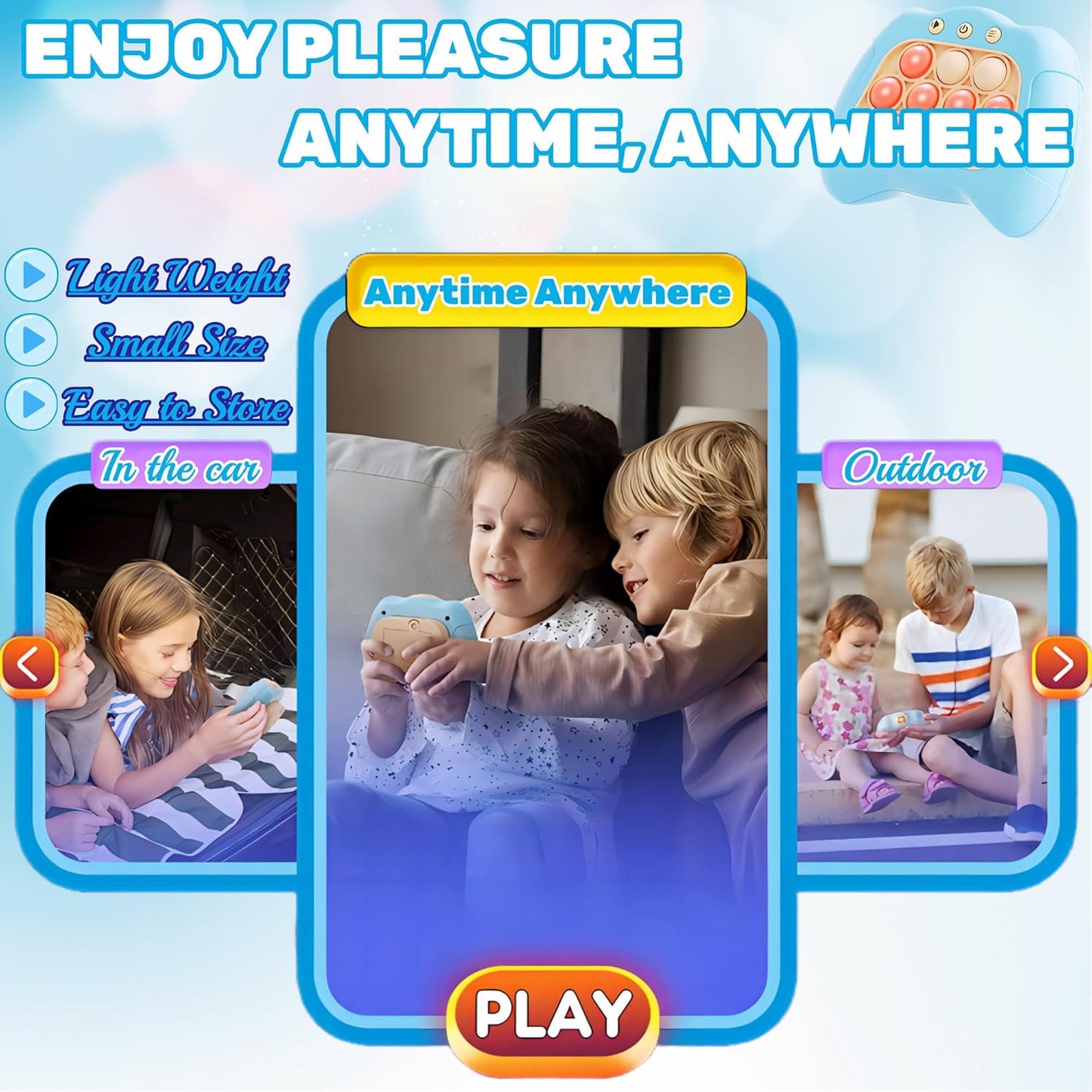 2024 New Speed Push Handheld Game Machine 2Pc-Fidget Console,Music Whack A Mole Stress Relief Fidget Toys,Squeeze Poppet Sensory Push Pop Bubble Toy,Quick Push Light Up Pop Game for Adults/Kids (WB)