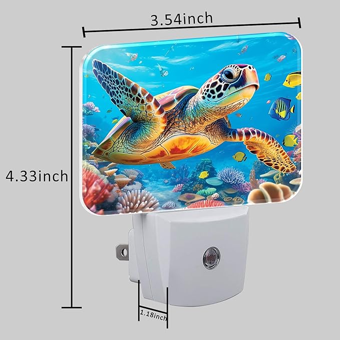 Sea Turtles in Underwater World Night Light for Kids Girls Boys, Turtles LED Night Light Plug into Wall with Dusk to Dawn Sensor for Bedroom, Hallway, Kitchen, Bathroom, Stairs Decor