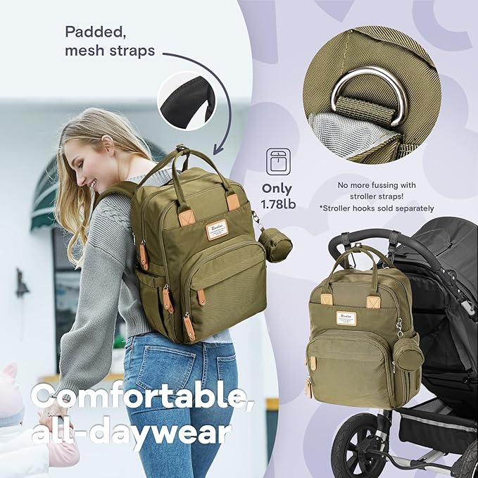 RUVALINO Diaper Bag Backpack - Multifunction Travel Back Pack Maternity Baby Changing Bags, Diaper Changing Totes, Large Capacity, Waterproof and Stylish, Baby Travel Essential, Army Green