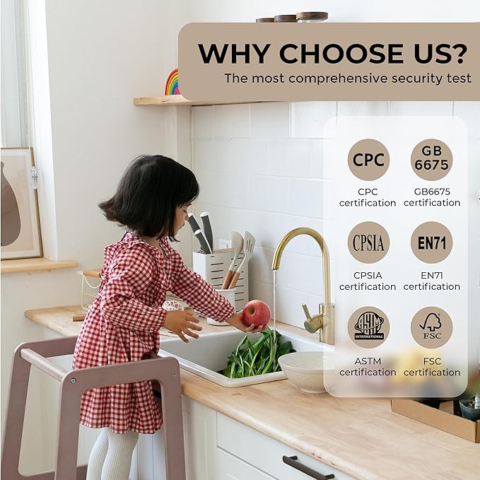 AVDAR Toddler Standing Tower Wooden Toddler Stool for Kitchen Adjustable, Winner 2023 of Contemporary Good Design, Montessori Kitchen Tools