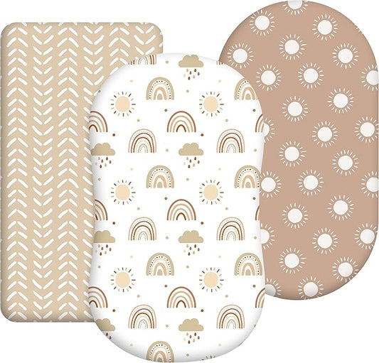 Baby Bassinet Sheets Girl Unisex - 3 Pack Safe Cradle Sheets Universal for Hourglass, Oval Rectangle Bassinet Mattresses (32" x 16") Cloud Rainbow