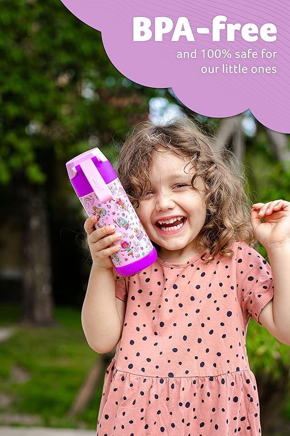 Jarlson® Mali Children's Water Bottle, Thermal Stainless Steel Water Bottle, BPA-Free, Leak-Proof, Children's Bottle with Chug Lid, Bottle for School, Nursery (Princess, 350 ml)