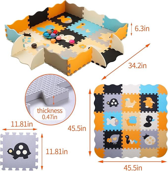 Coolcandy Baby Play Mat, 25Pcs Interlocking Puzzle Floor Mat, with Safety Fence - 0.4" Thick Non-Toxic EVA Foam Play Mat, for Infants & Toddlers 3-36 Months, Soft Puzzle Tiles for Play Areas