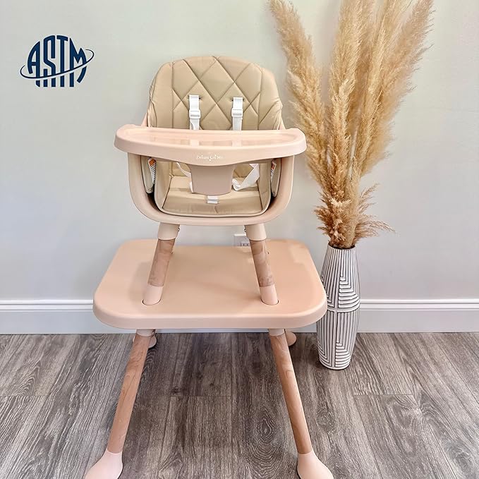 Dream On Me Luna 4-in-1 Convertible Baby High Chair in Beige, Transforms into Booster, Toddler Seat & Table Set, Adjustable and Removable Tray Portable High Chair