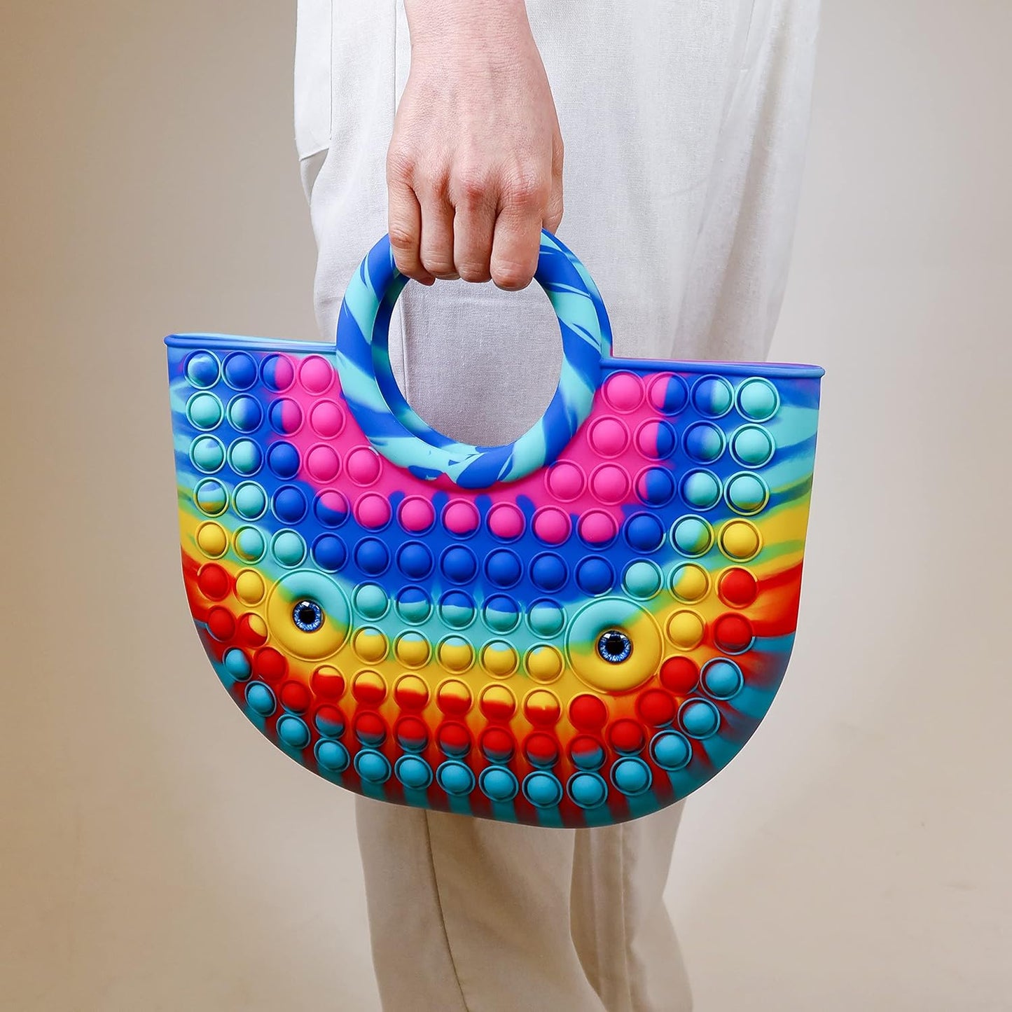 BABANA Fidget Purse for Girls - Bubble Push Pop Bag with Crazy Eyes, Silicone Fidget Handbag Toy for Kids | Birthday, Easter