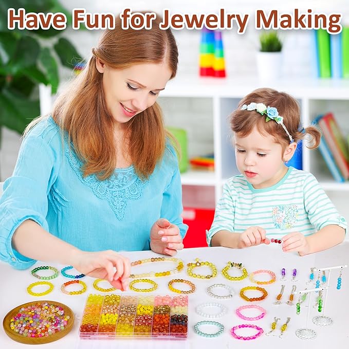 XSEINO About 1200PCS 6mm Glass Beads Bracelet Making Kit,24 Assorted Warm Yellow Wilt Series Colorful Crystal Beads for Bracelet and Jewelry Making and DIY Crafts,Friendship Bracelets