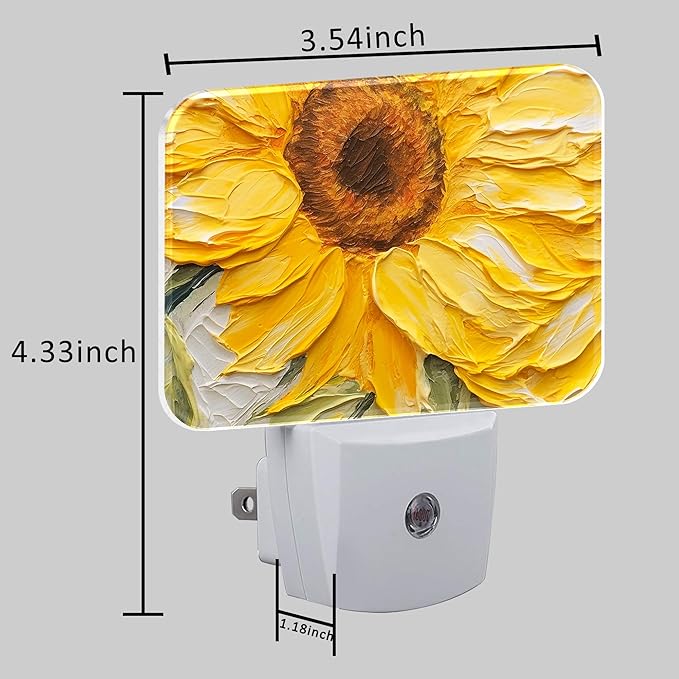 Sunflower Oil Painting Night Light Plug into Wall, Sunflower Night Light with Dusk to Dawn Sensor for Kid Girls Boys Women Men Bedroom, Hallway, Kitchen, Bathroom, Stairs Decor