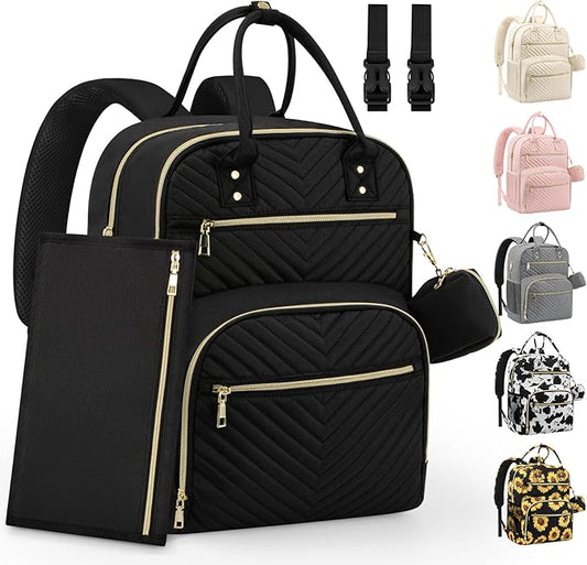 Diaper Bag Backpack,Baby Essentials Diapers Bag with Pacifier Case,Multipurpose Stylish Large Capacity Travel Backpack for Baby Girl/Boy(L-Black)