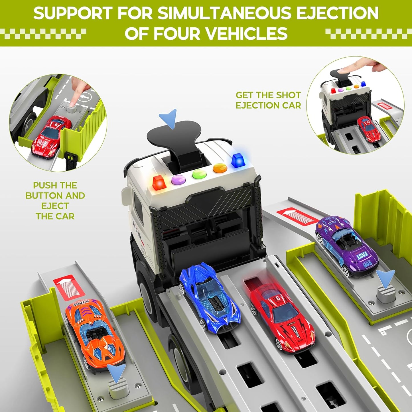 Carrier Truck Race Track Boys Toys, Foldable 3 Layer Toddler Track Playset, Toy Truck Transport Car Carrier & 8 Race Cars, Truck Car Kids Toys for Age 3 4 5 6+ Years Old Boys Girls