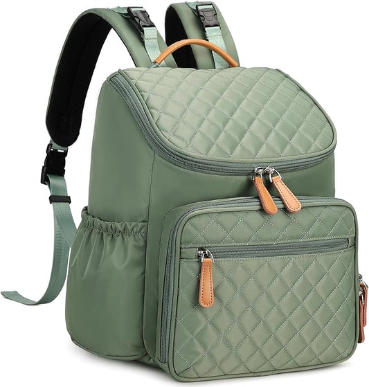 Large Capacity Diaper Bag Backpack with Stroller Buckle, Water-Resistant Travel Baby Bag with Insulated Pockets (Classic, Green)